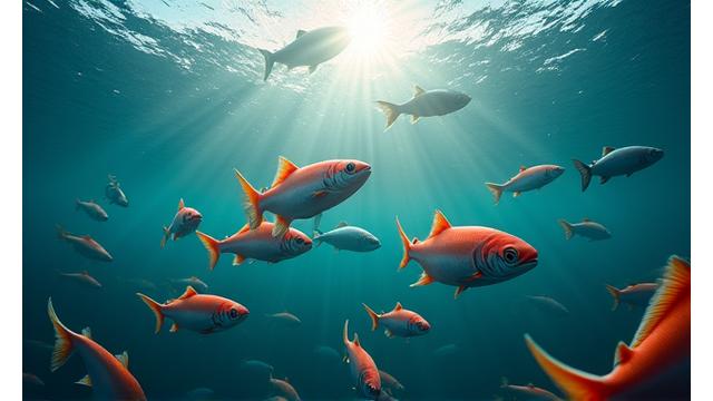 健やかに成長する養殖魚の群れ